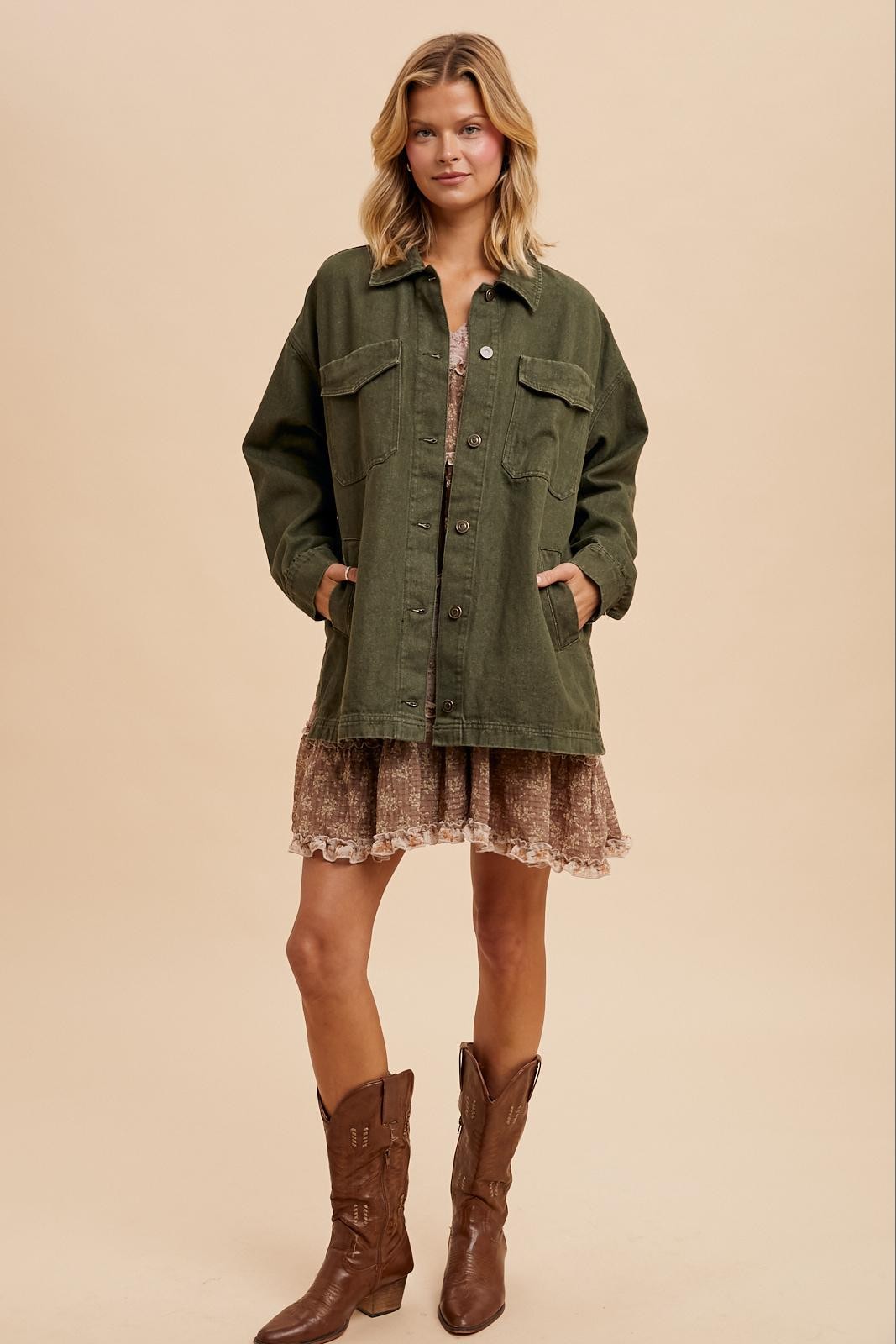 Olive Garment Washed Utility Jacket