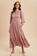 Rose Swiss Dot Button Down Maternity Maxi Dress