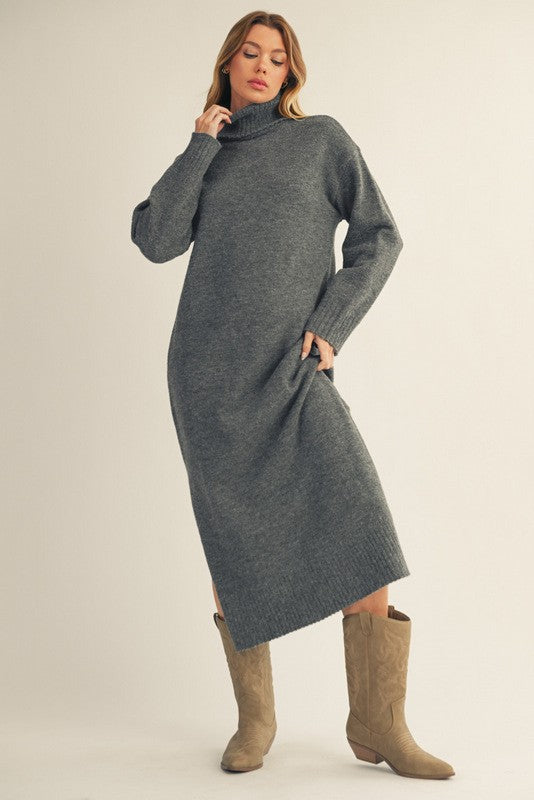 Charcoal Turtleneck Sweater Maternity Midi Dress Charcoal Turtleneck Sweater Maternity Midi Dress