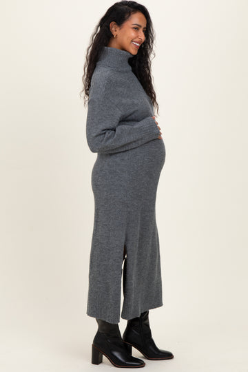Charcoal Turtleneck Sweater Maternity Midi Dress