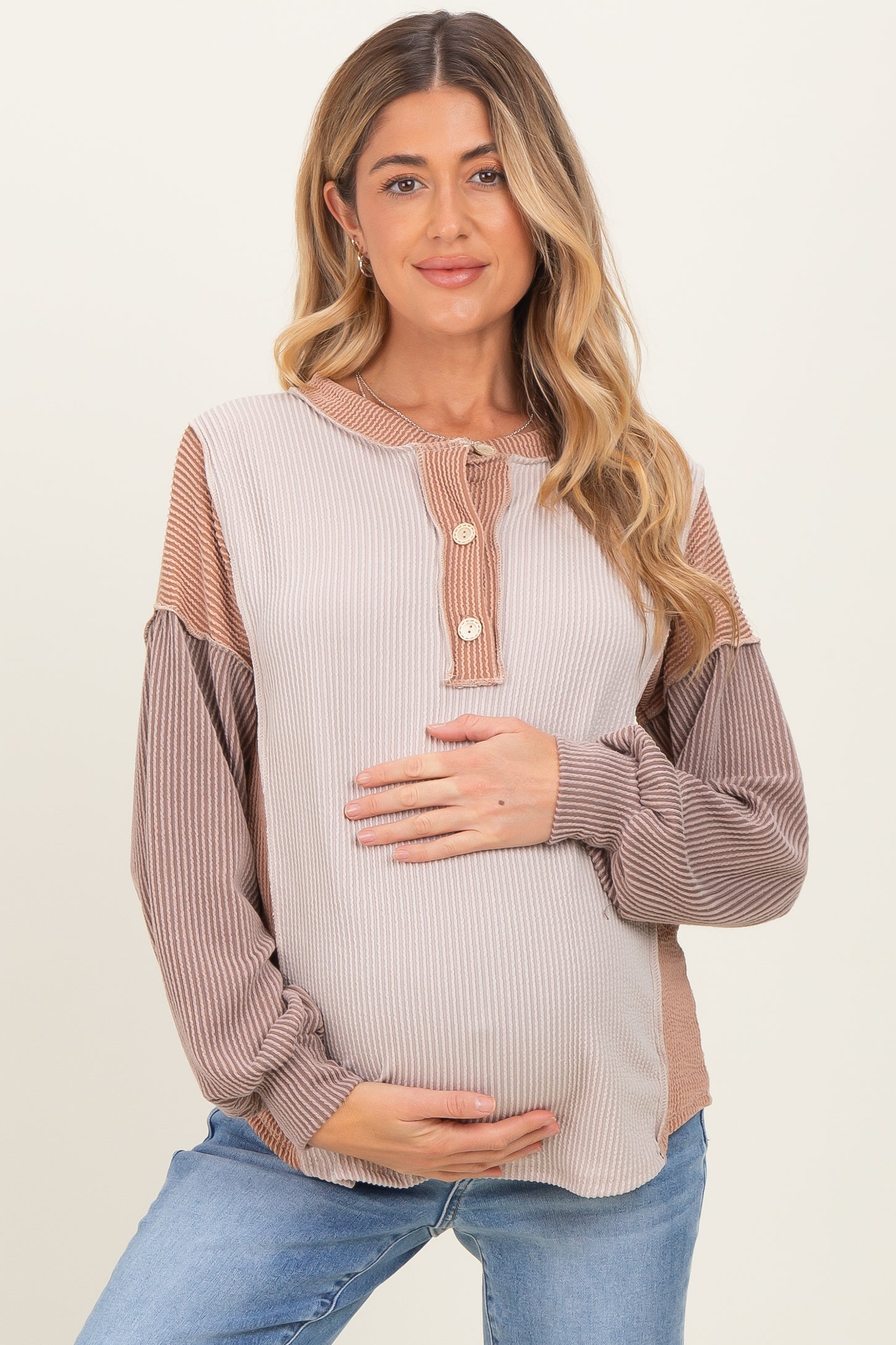 Taupe Colorblock Maternity Top