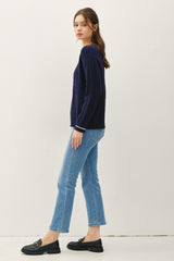 Navy Chunky Cable Knit Sweater