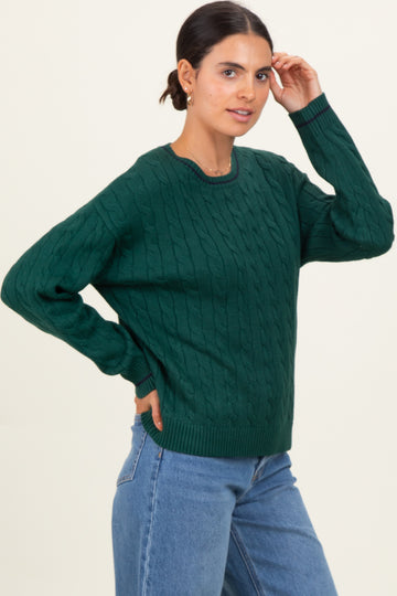 Green Chunky Cable Knit Sweater