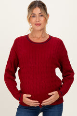 Red Chunky Cable Knit Maternity Sweater