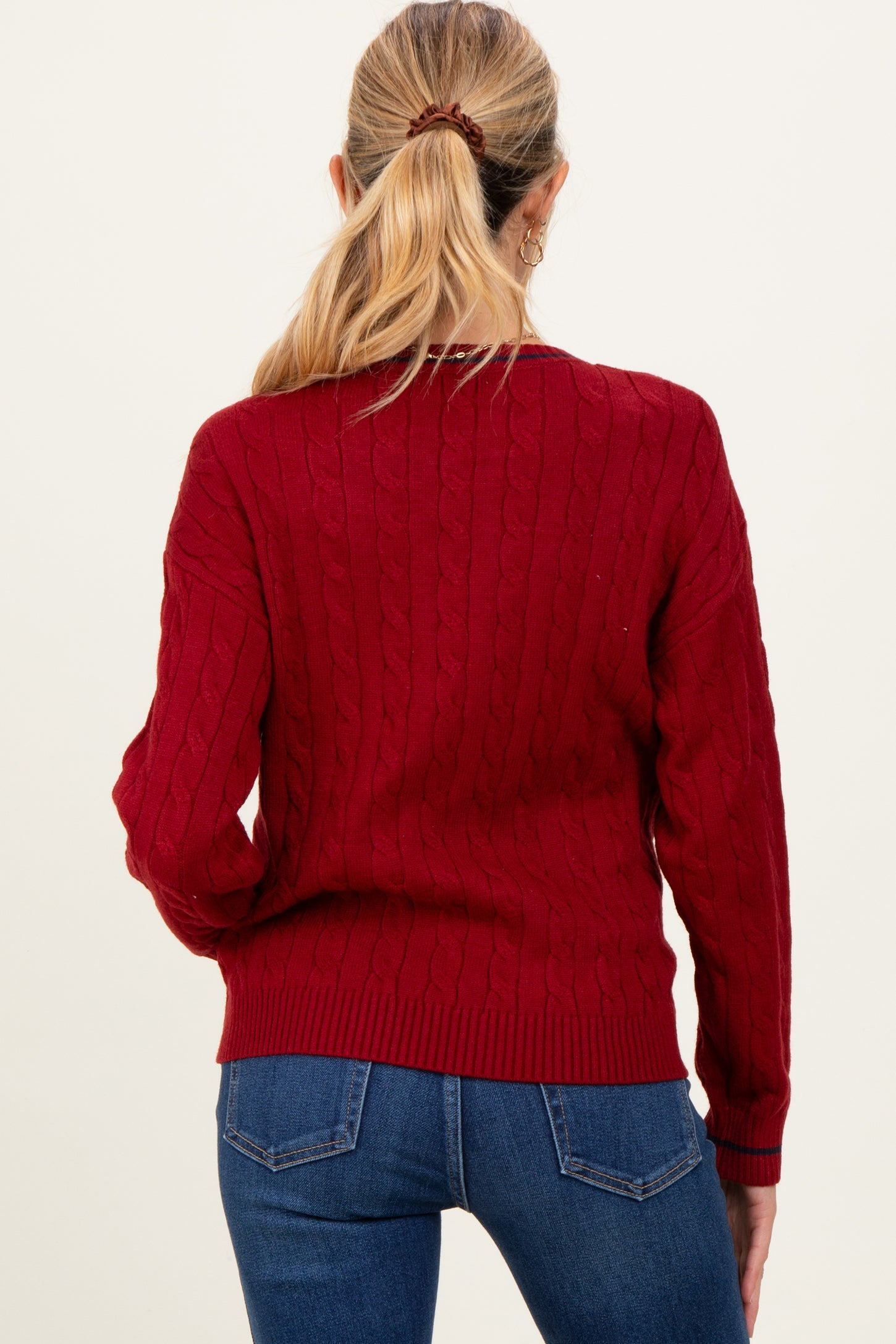 Red Chunky Cable Knit Maternity Sweater