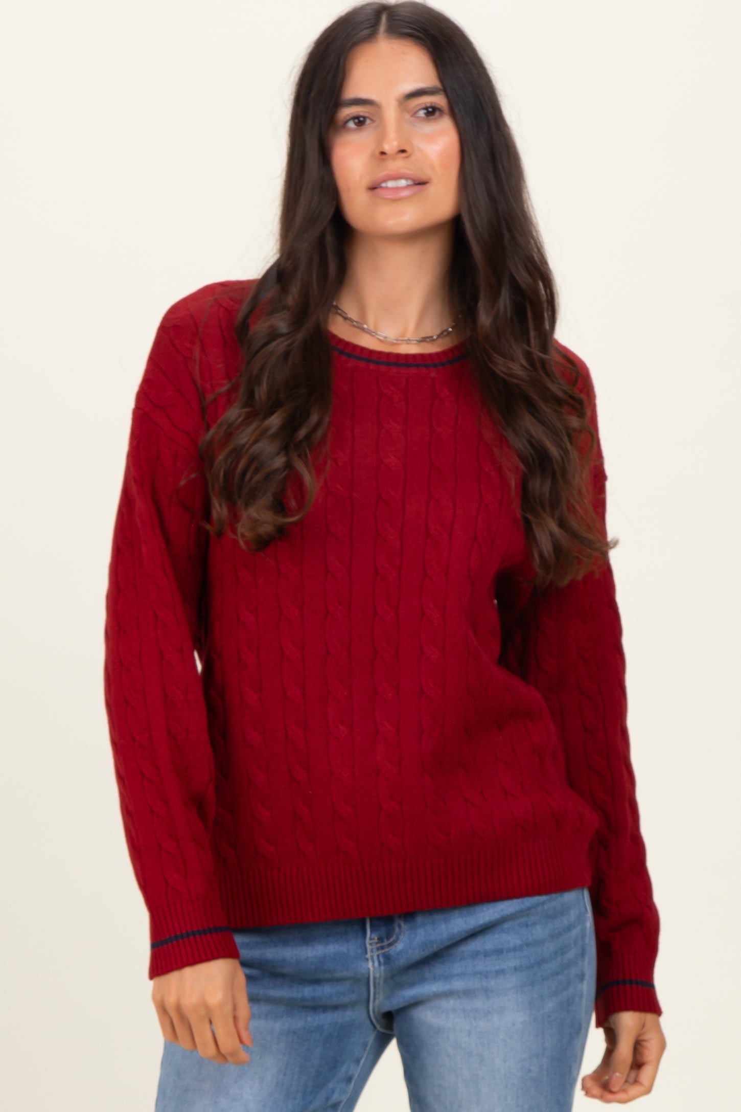 Red Chunky Cable Knit Maternity Sweater