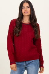 Red Chunky Cable Knit Maternity Sweater