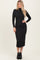 Black Turtle Neck Long Sleeve Rib Fitted Midi Dress