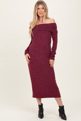 Burgundy Long Sleeve Off Shoulder Maxi Dress