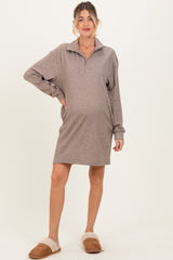 Taupe Brushed Quarter Zip Jersey Lounge Maternity Sweatshirt Dress