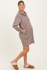 Taupe Brushed Quarter Zip Jersey Lounge Maternity Sweatshirt Dress