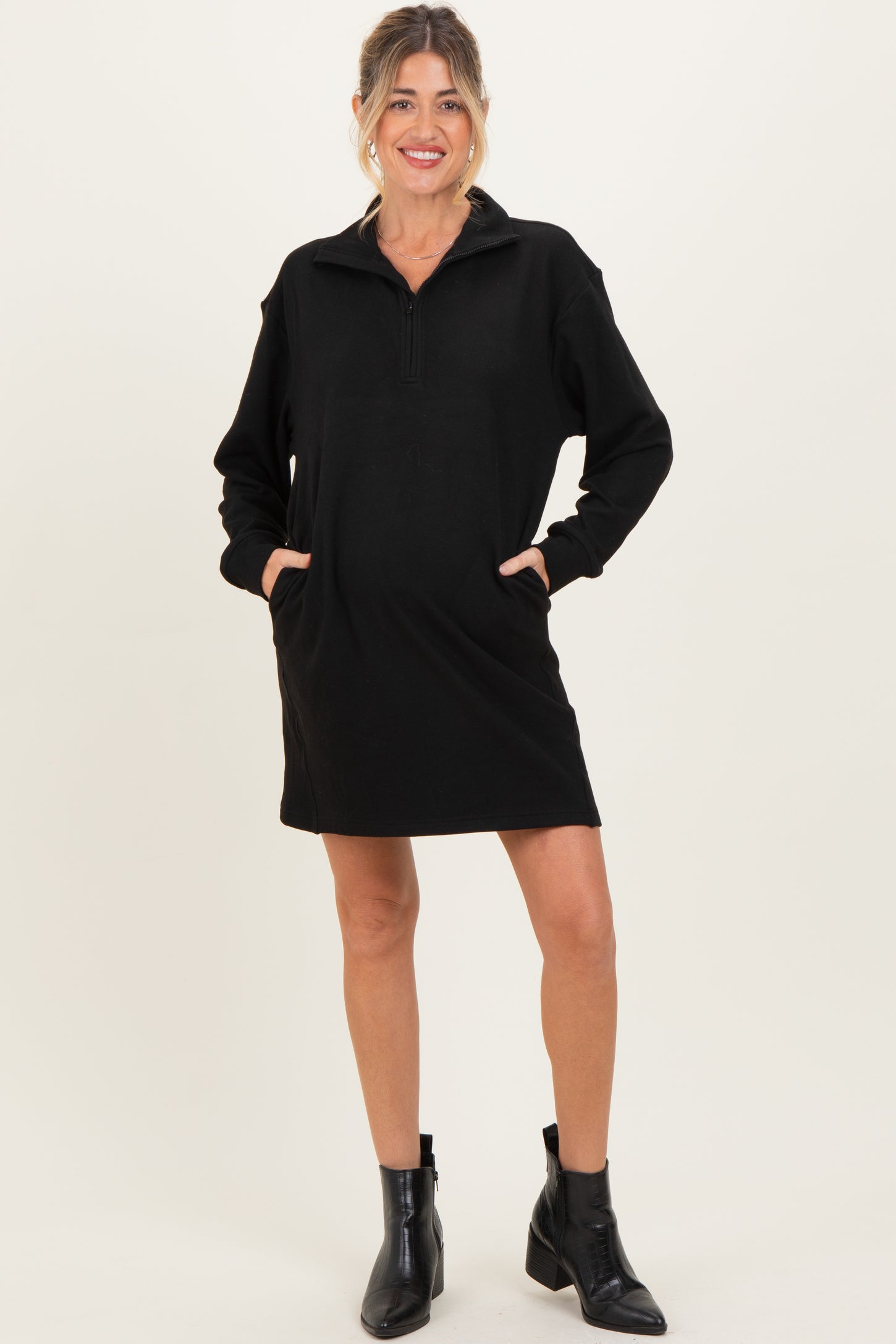 Black Brushed Quarter Zip Jersey Lounge Maternity Sweatshirt Dress Black Brushed Quarter Zip Jersey Lounge Maternity Sweatshirt Dress