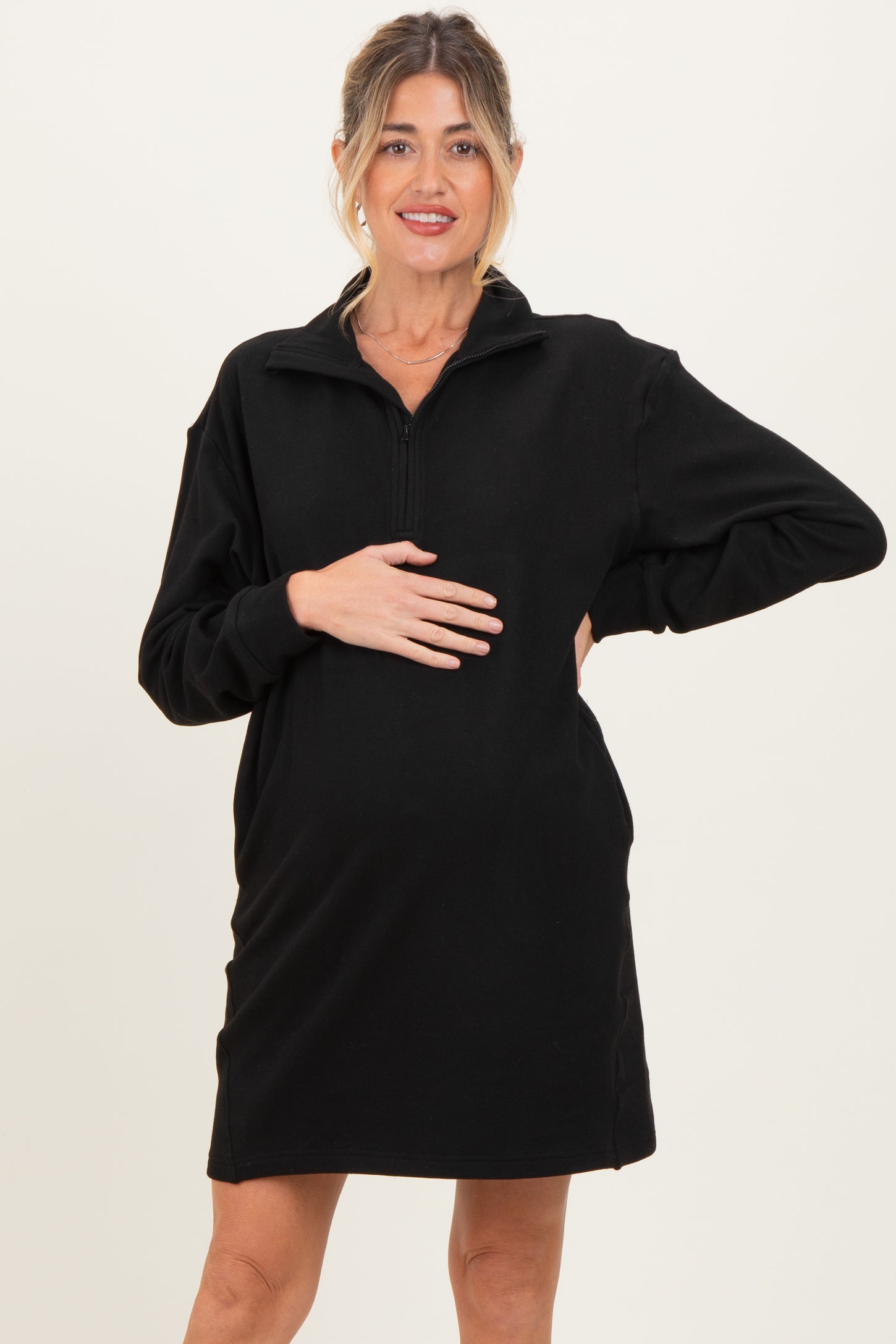 Black Brushed Quarter Zip Jersey Lounge Maternity Sweatshirt Dress Black Brushed Quarter Zip Jersey Lounge Maternity Sweatshirt Dress