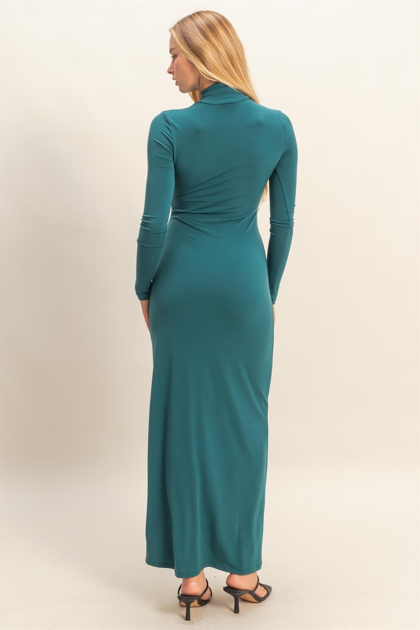 Green Turtleneck Long Sleeve Maxi Dress Green Turtleneck Long Sleeve Maxi Dress