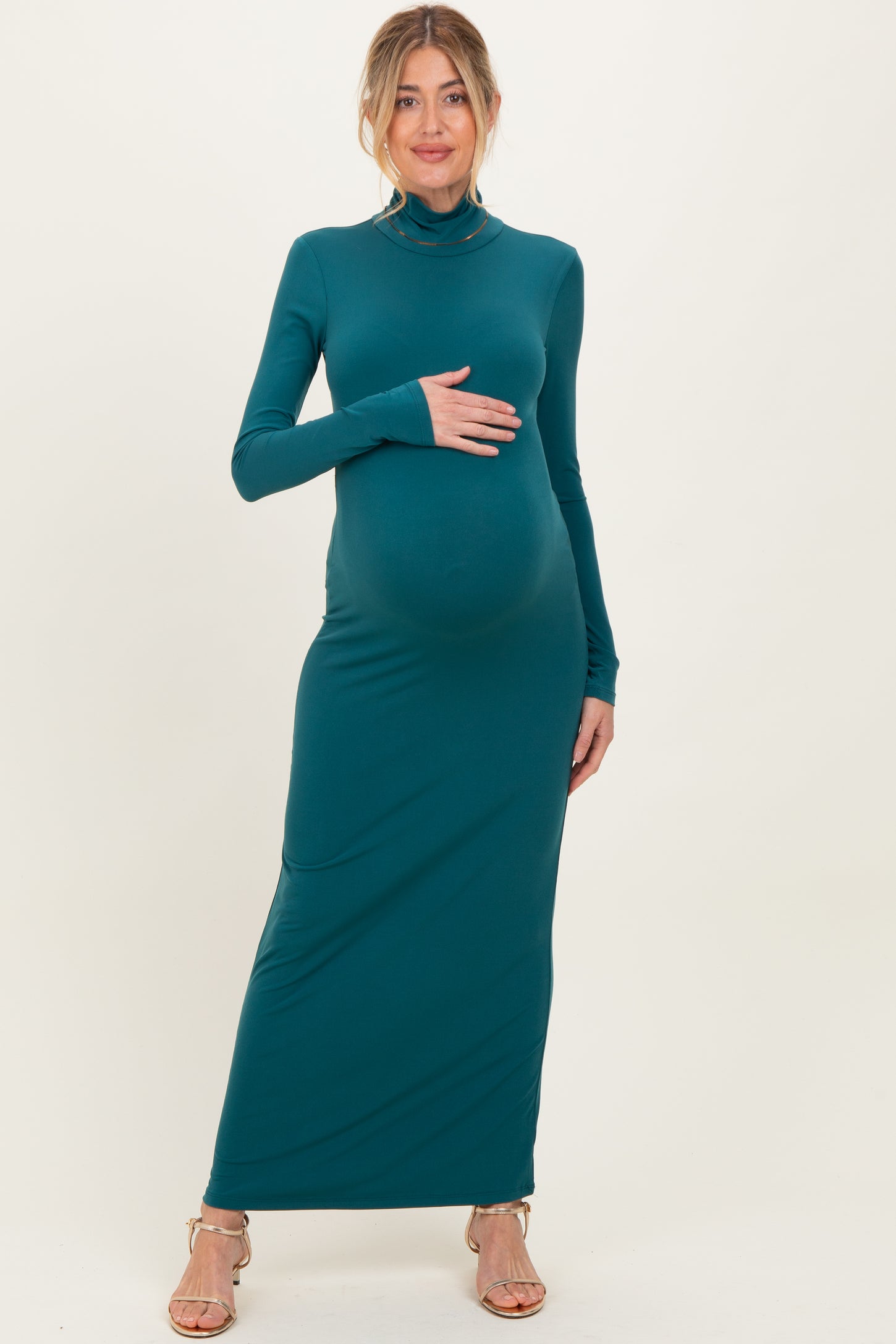Green Turtleneck Long Sleeve Maternity Maxi Dress Green Turtleneck Long Sleeve Maternity Maxi Dress