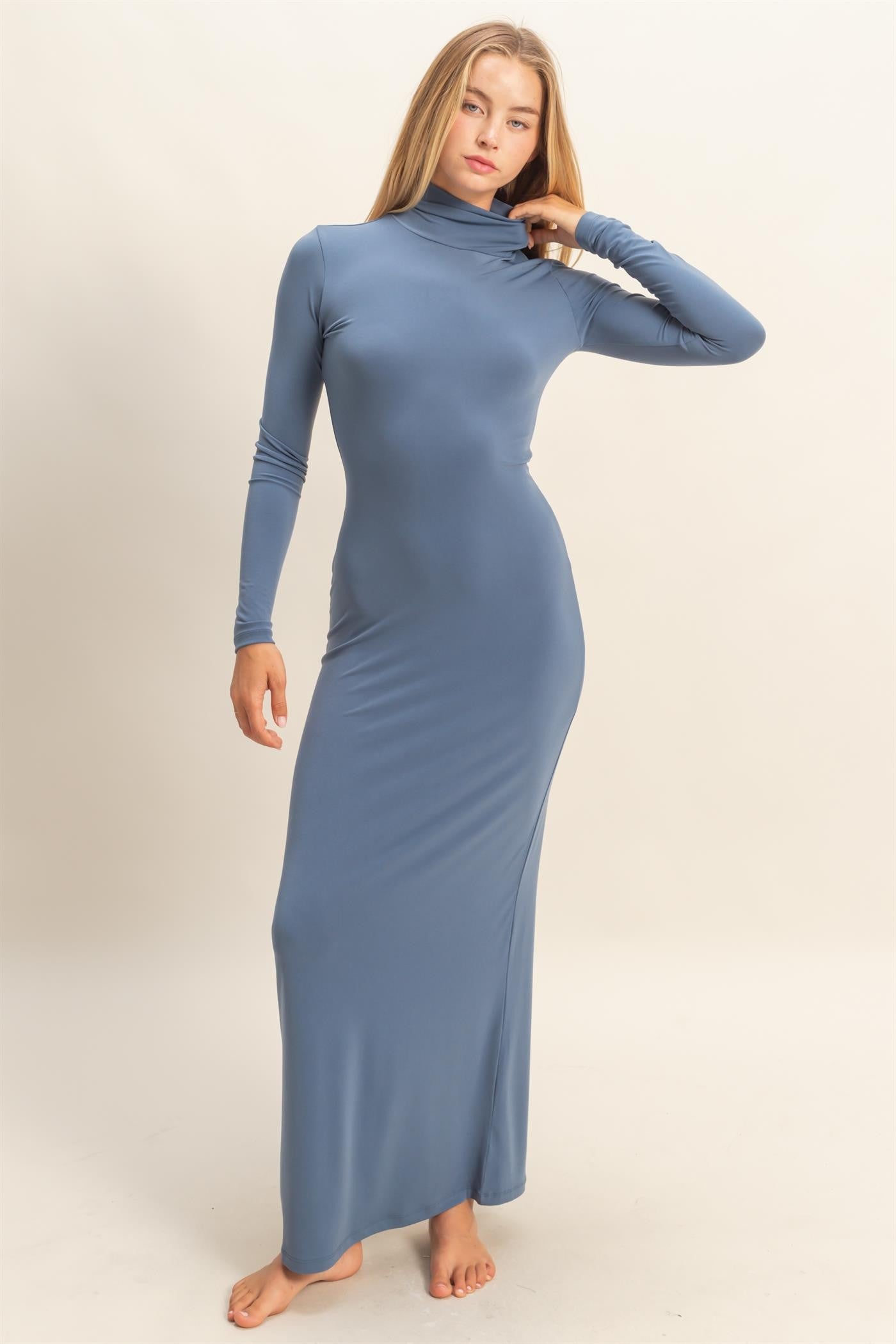 Blue Turtleneck Long Sleeve Maxi Dress PinkBlush Blue Turtleneck Long Sleeve Maxi Dress PinkBlush