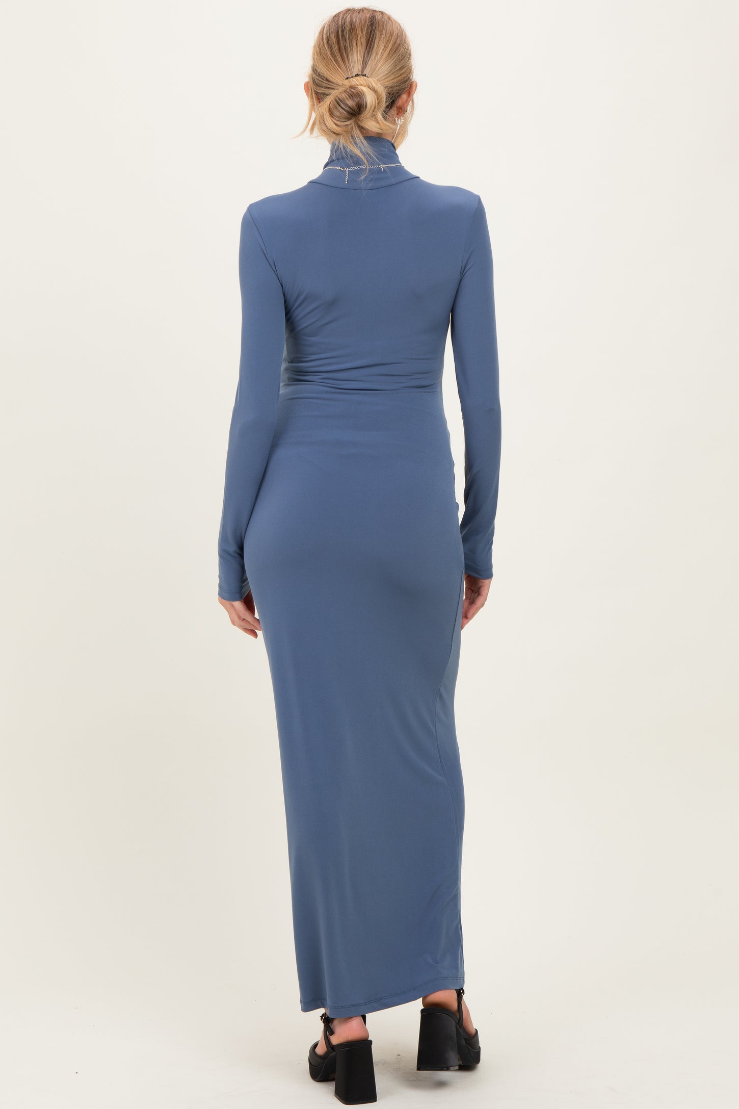 blue long sleeve maternity maxi dress Felicity