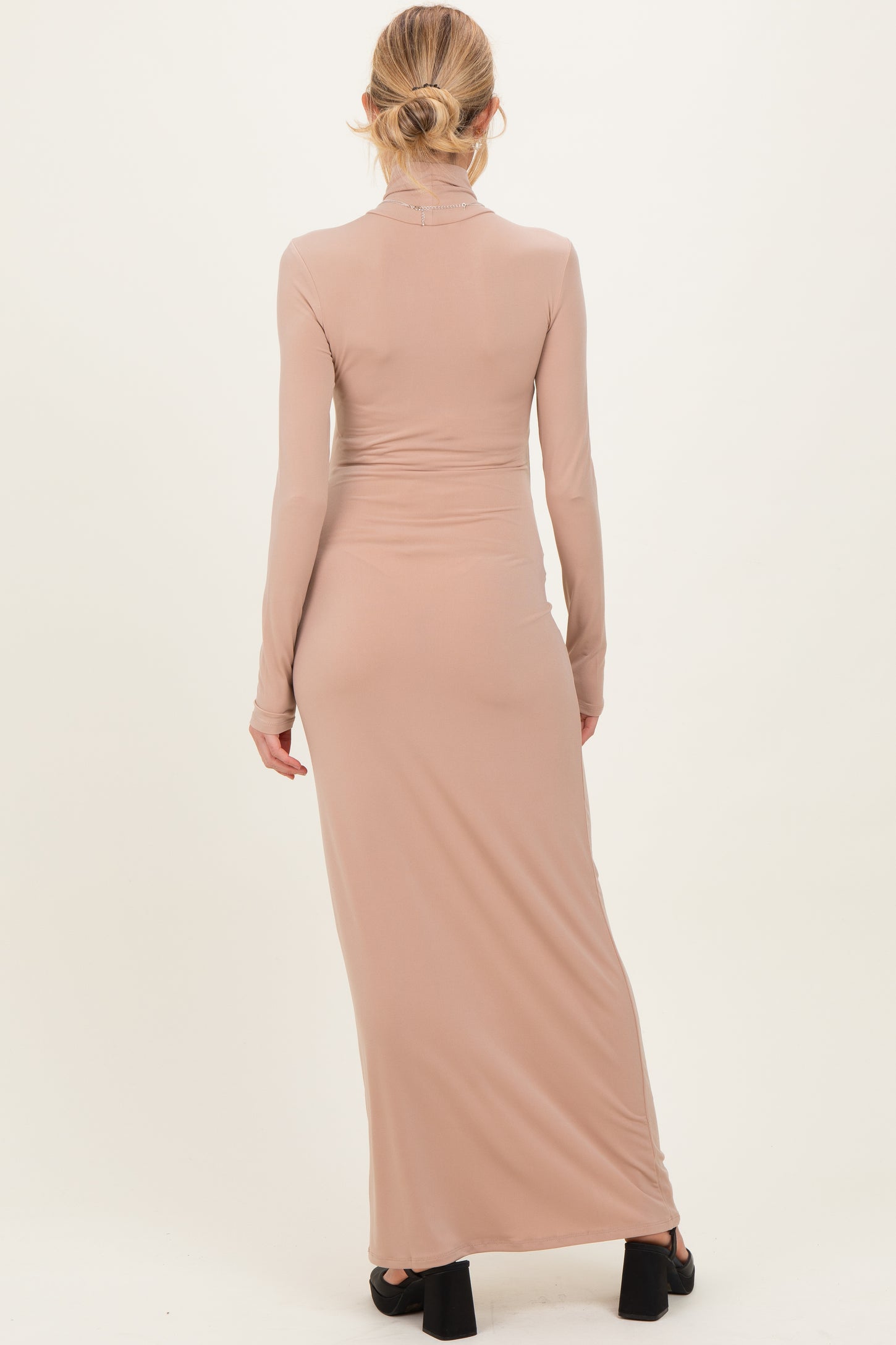 Beige Turtleneck Long Sleeve Maternity Maxi Dress Beige Turtleneck Long Sleeve Maternity Maxi Dress