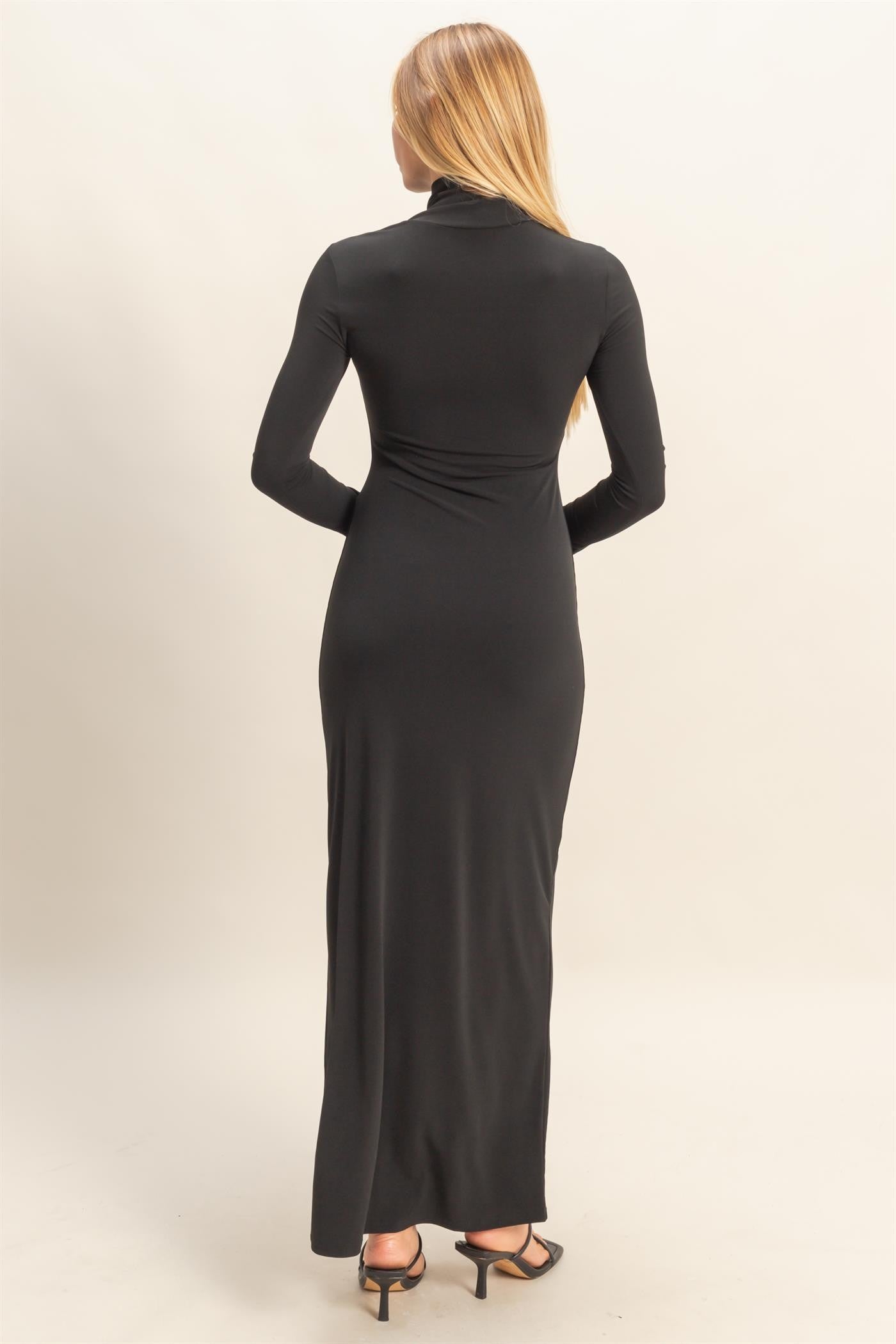 black long sleeve turtleneck maxi dress TERNE Black Turtleneck Maxi Dress