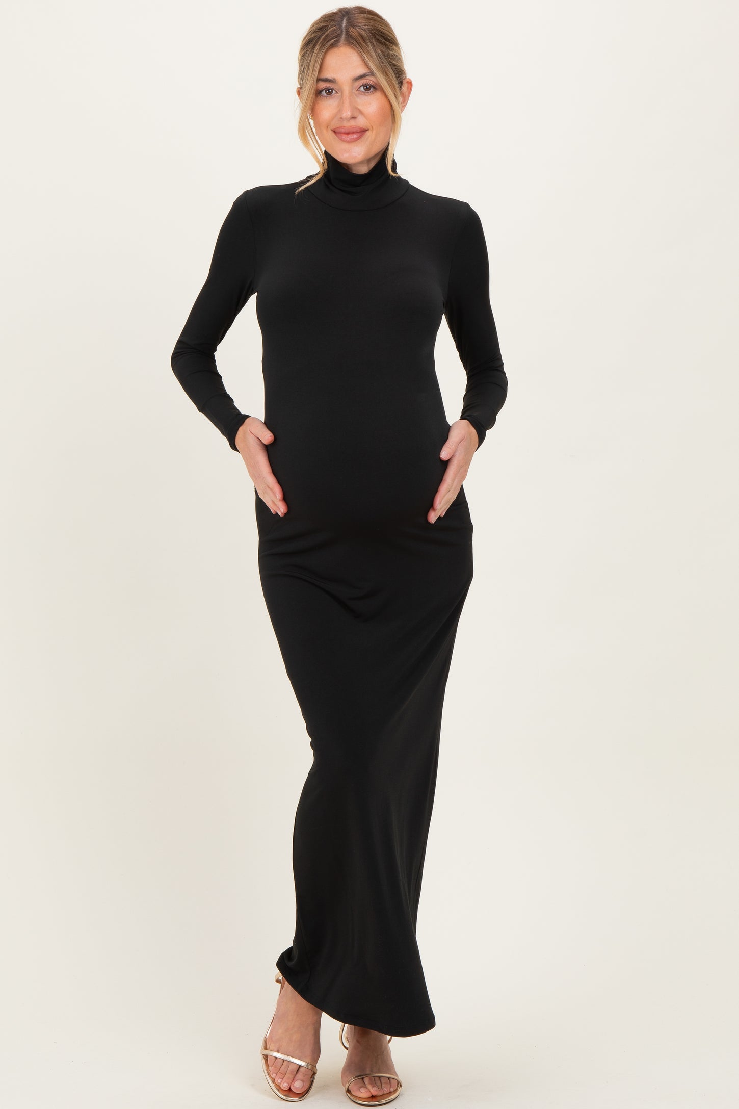 long sleeve turtleneck maternity dress Soft Rib Turtleneck Long Sleeve Maxi Dress for Women, Heather Grey, XL by Bumpsuit