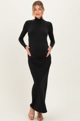 Black Turtleneck Long Sleeve Maternity Maxi Dress