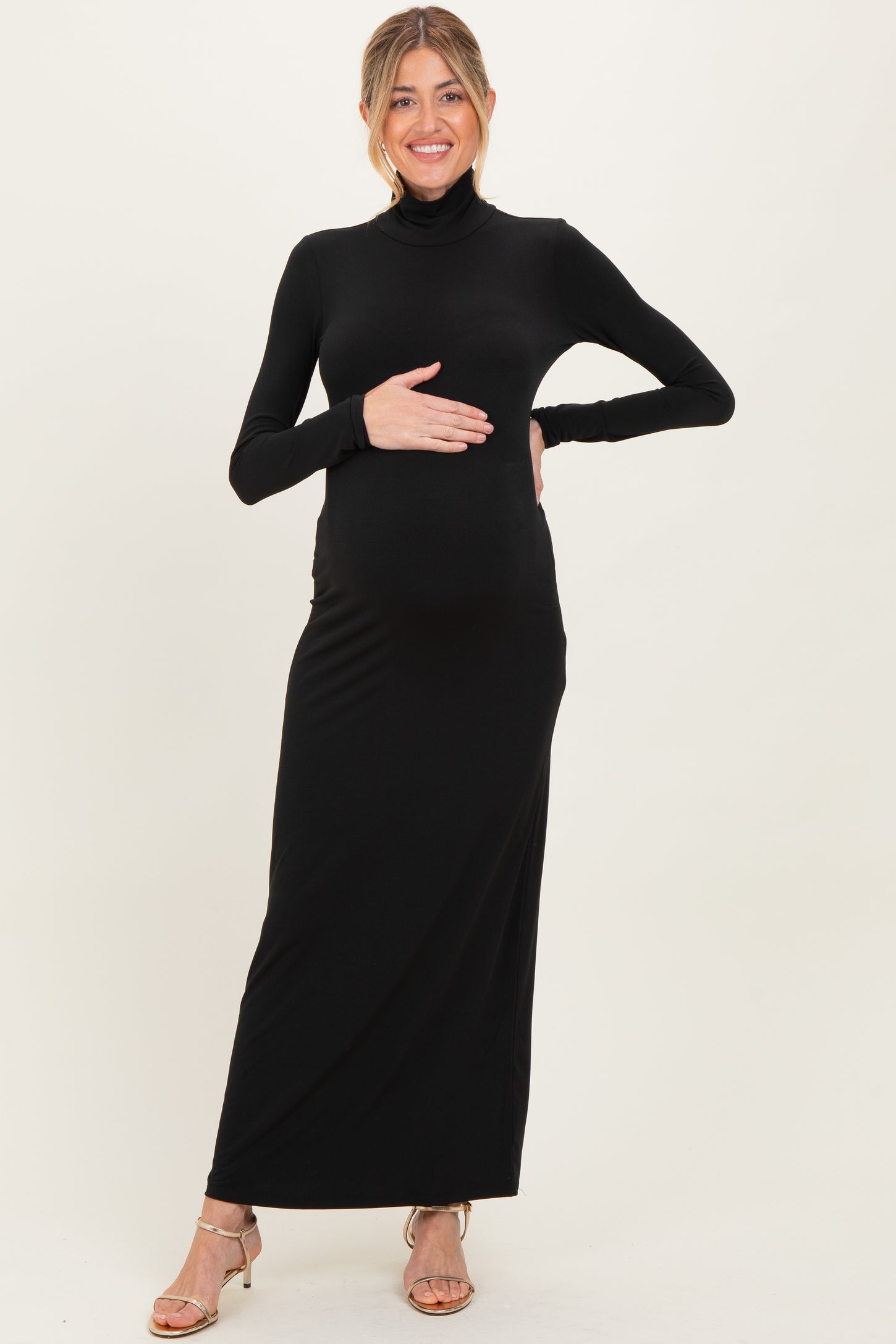 Black Turtleneck Long Sleeve Maternity Maxi Dress