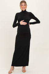 Black Turtleneck Long Sleeve Maternity Maxi Dress
