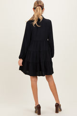 Black Tiered Back Detail Button Down Maternity Dress