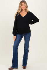 Black V-Neck Drop Shoulder Back Bow Tie Detail Maternity Sweater