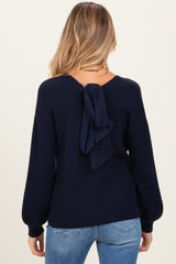 Navy V-Neck Drop Shoulder Back Bow Tie Detail Maternity Sweater