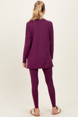 Plum Brushed Knit Maternity Oversized Top and Legging Set