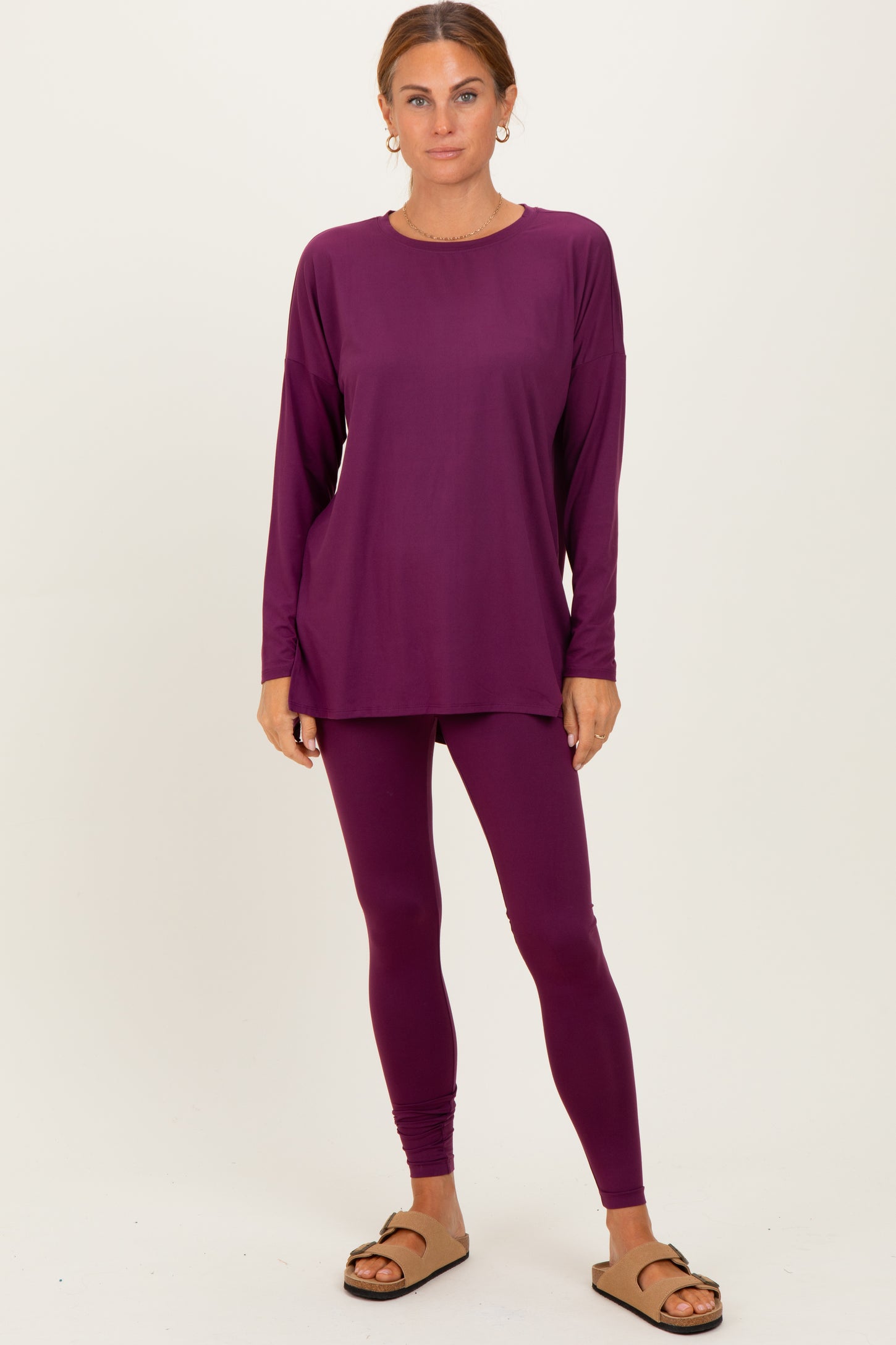 Plum Brushed Knit Oversized Top and Legging Set
