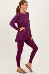 Plum Brushed Knit Oversized Top and Legging Set