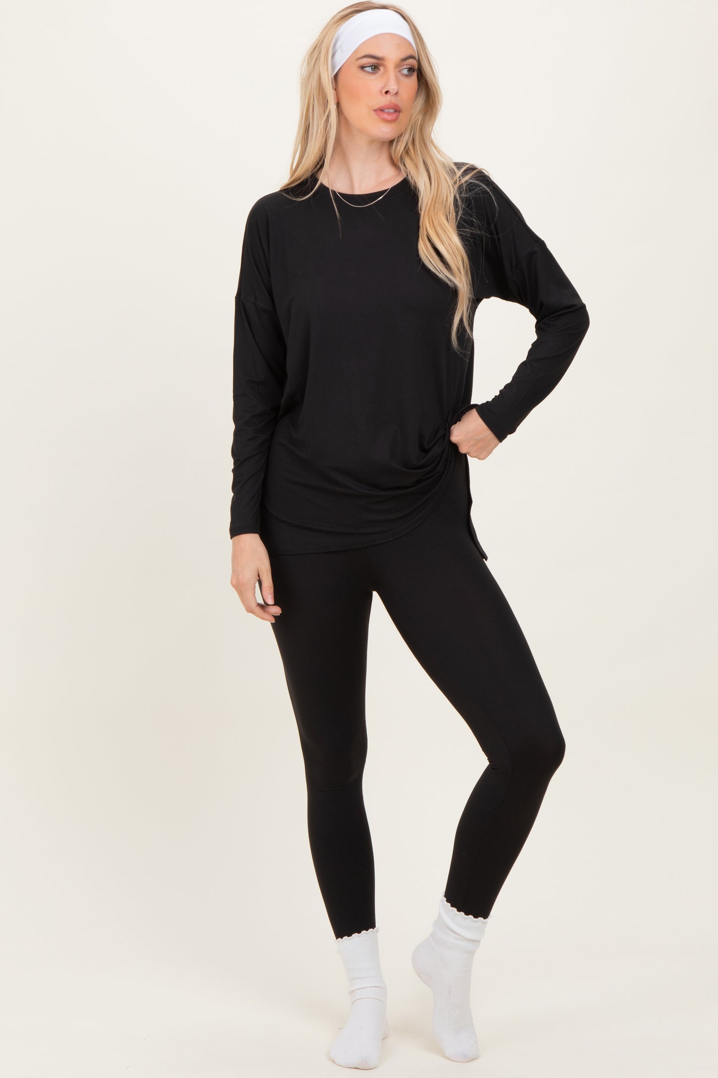 Black Brushed Knit Oversized Top and Legging Set