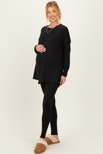 Black Brushed Knit Maternity Oversized Top and Legging Set