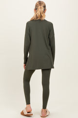 Olive Brushed Knit Maternity Oversized Top and Legging Set