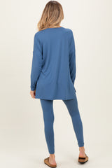 Dusty Blue Brushed Knit Maternity Oversized Top and Legging Set