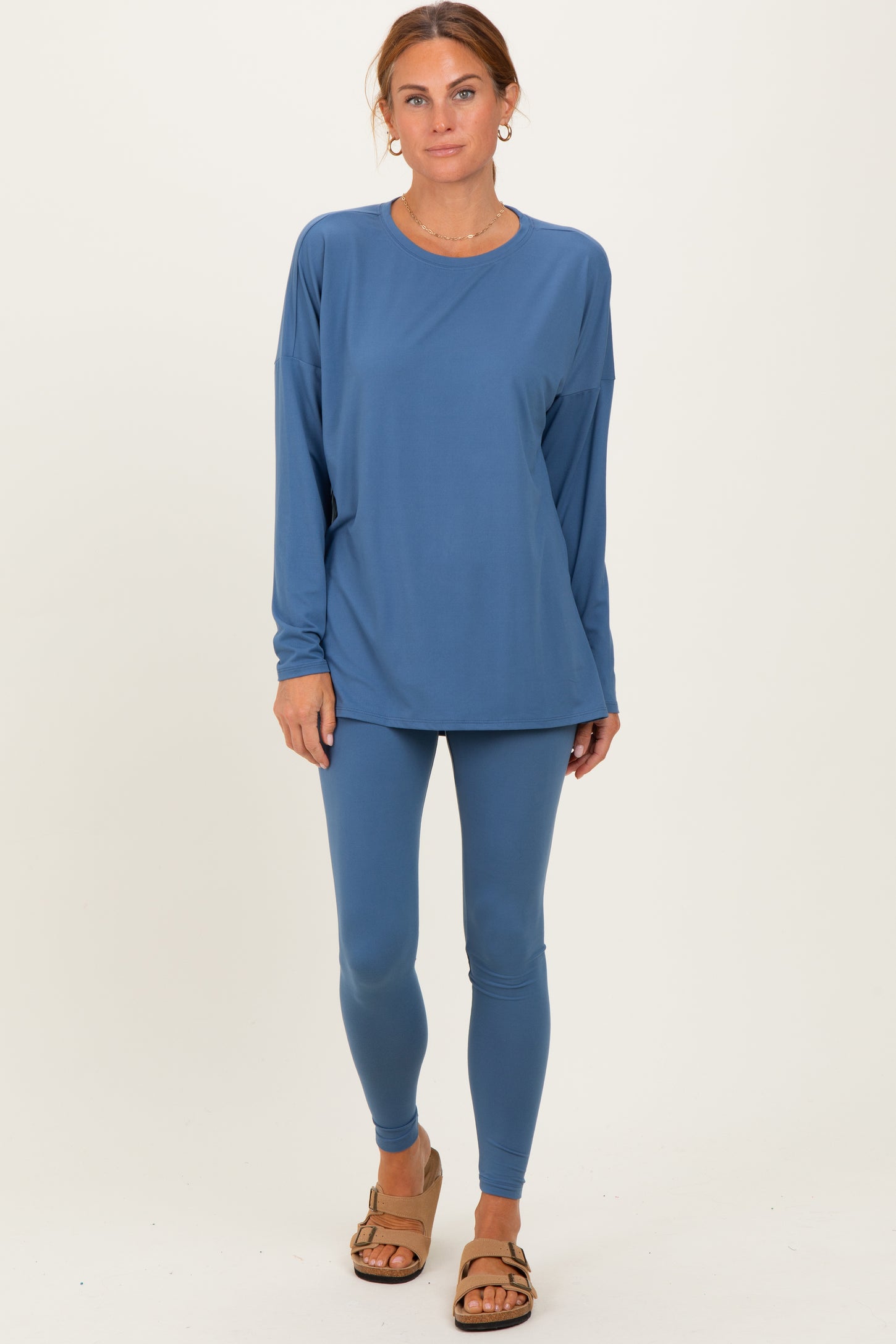 Dusty Blue Brushed Knit Oversized Top and Legging Set