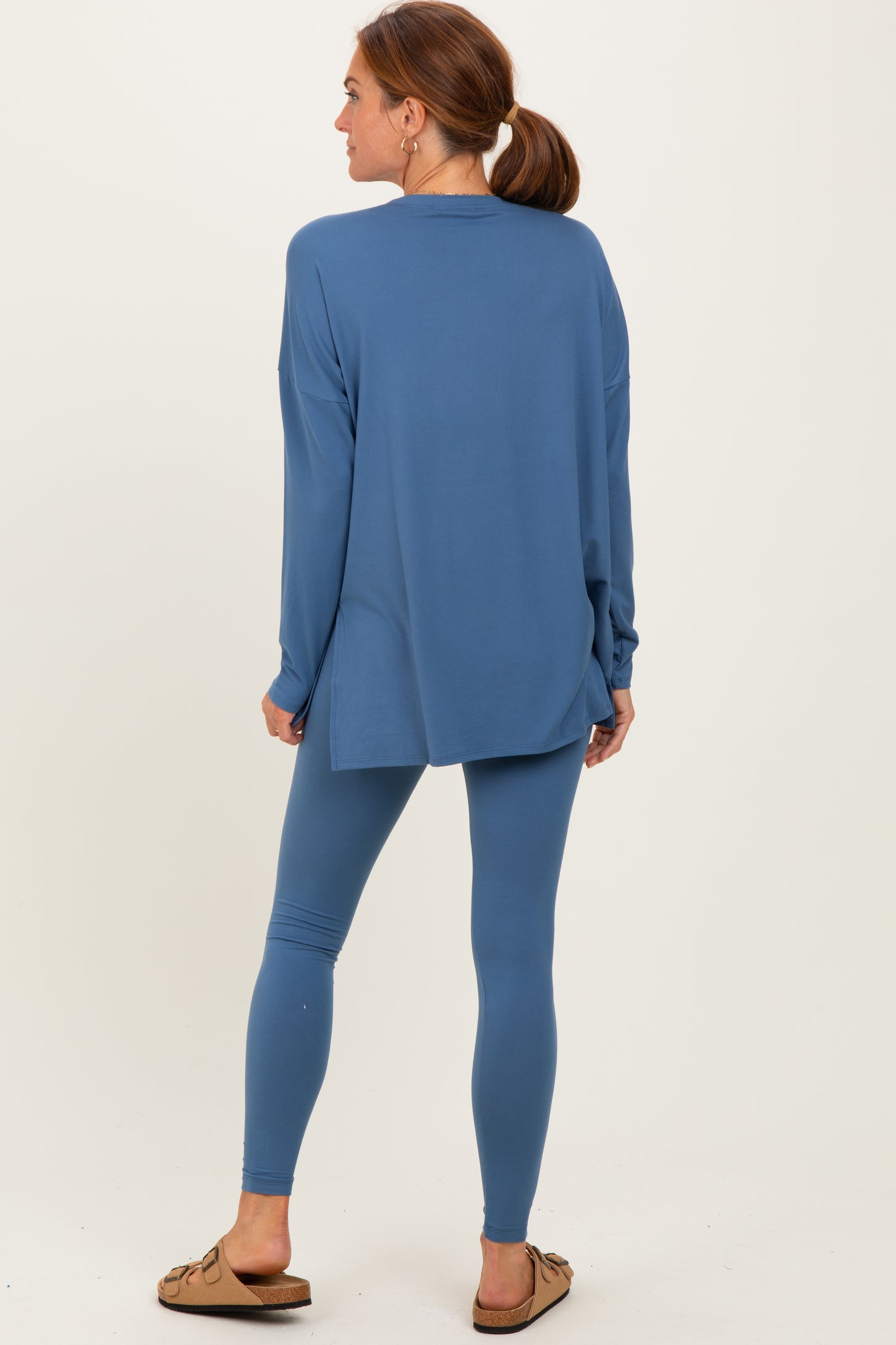 Dusty Blue Brushed Knit Oversized Top and Legging Set