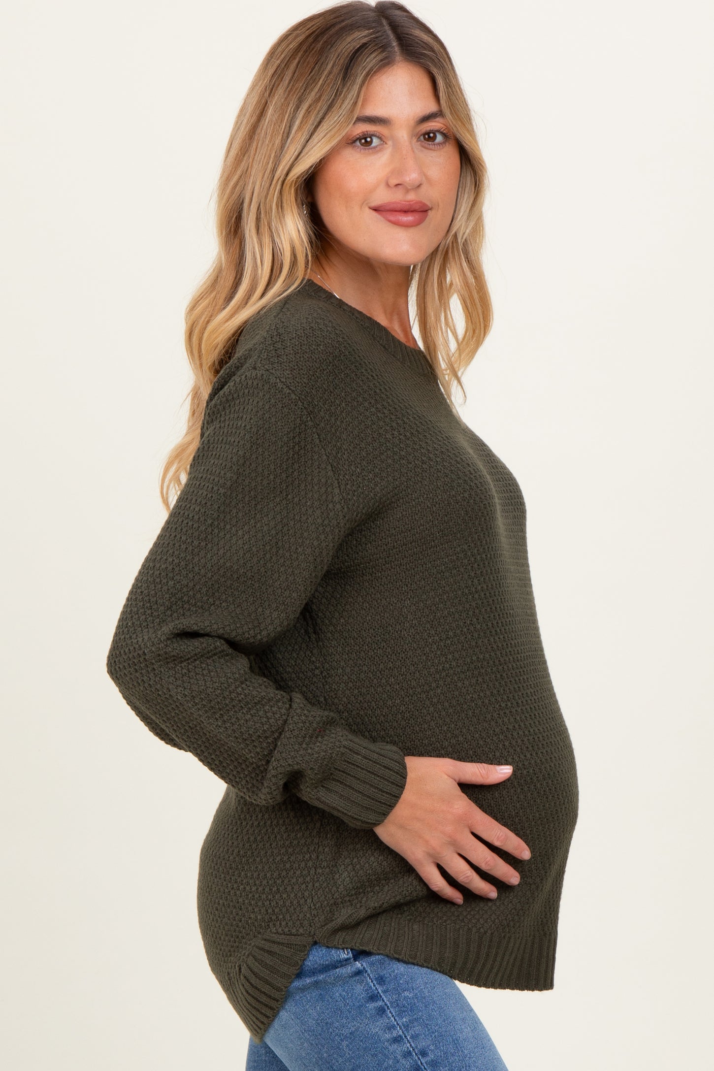 Dark Olive Knit Pullover Maternity Sweater
