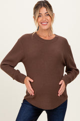 Brown Knit Pullover Maternity Sweater