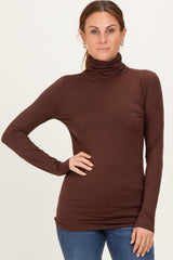 Brown Brushed Knit Basic Turtleneck Top