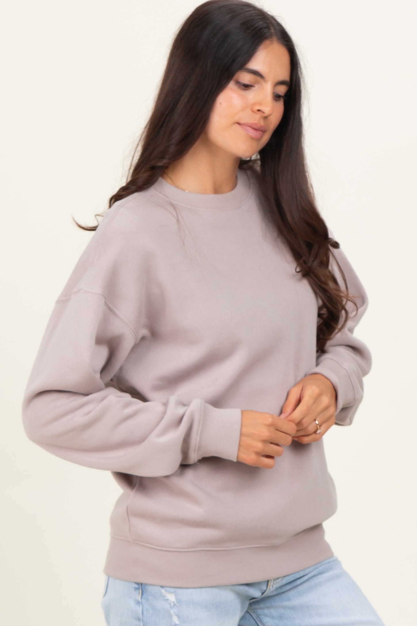 Mocha Fleece Crew Neck Relaxed Fit Sweatshirt