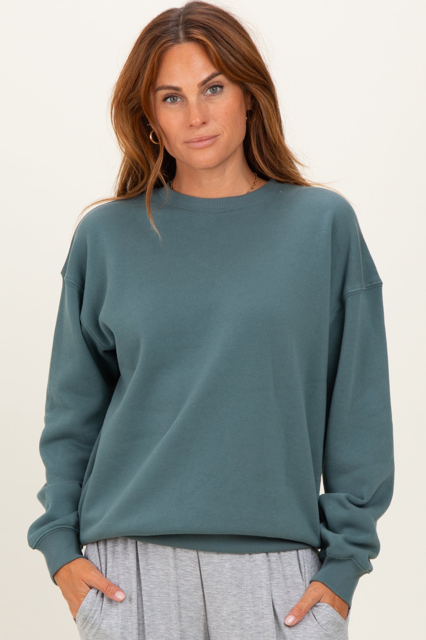 Dusty Jade Fleece Crew Neck Relaxed Fit Maternity Sweatshirt
