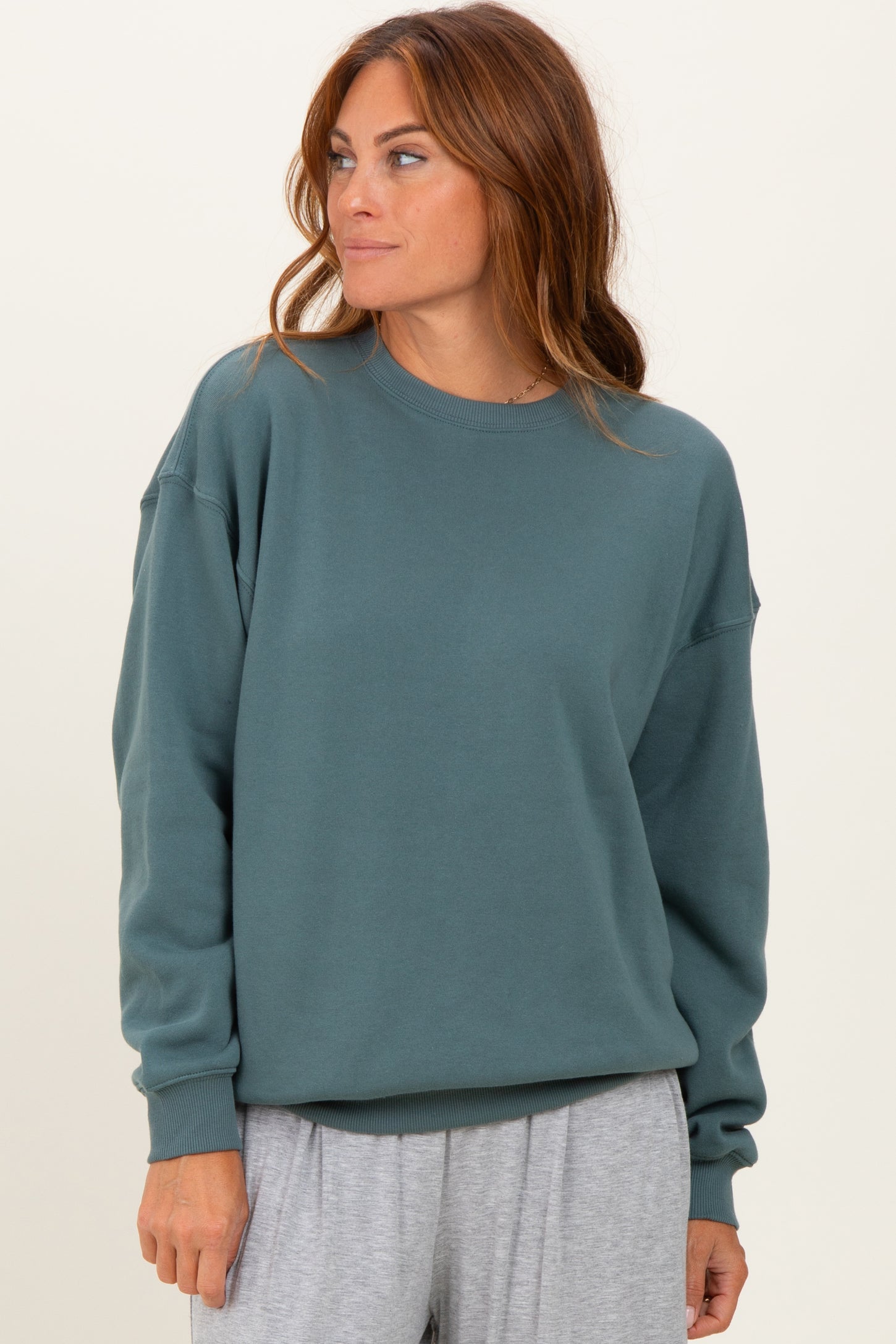 Dusty Jade  Fleece Crew Neck Relaxed Fit Sweatshirt