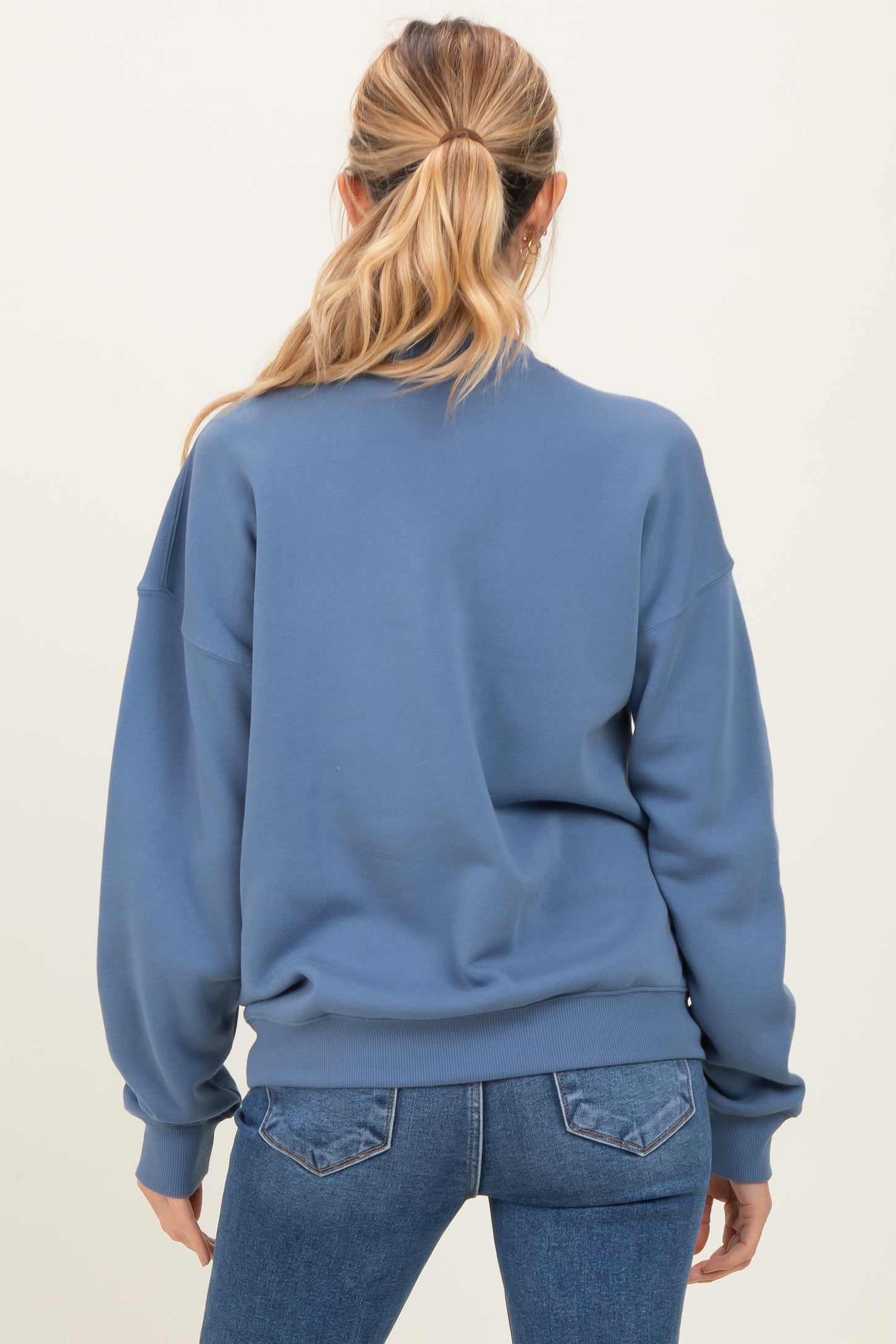 Dusty Blue Fleece Crew Neck Relaxed Fit Maternity Sweatshirt