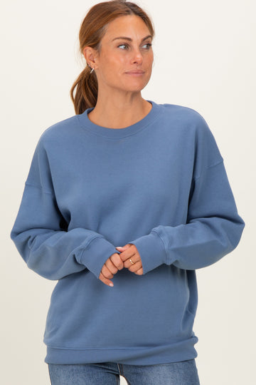 Dusty Blue  Fleece Crew Neck Relaxed Fit Sweatshirt