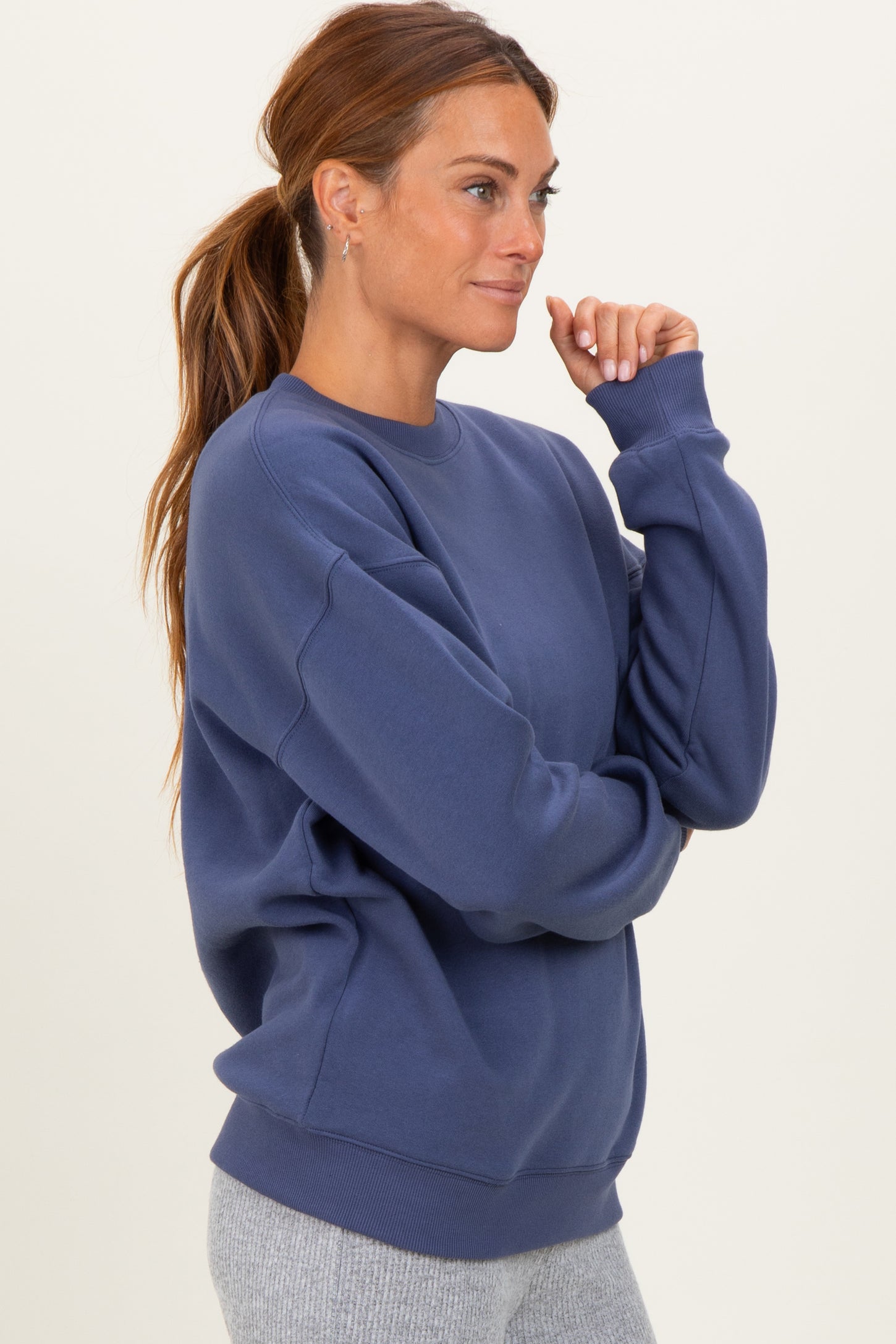 Navy  Fleece Crew Neck Relaxed Fit Sweatshirt