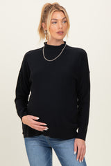 Black Mock Neck Exposed Seam Maternity Sweater