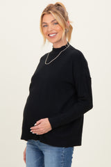 Black Mock Neck Exposed Seam Maternity Sweater